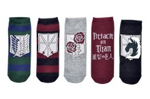 Load image into Gallery viewer, Attack on Titan Regiment 5 Pair Pack of Lowcut Socks
